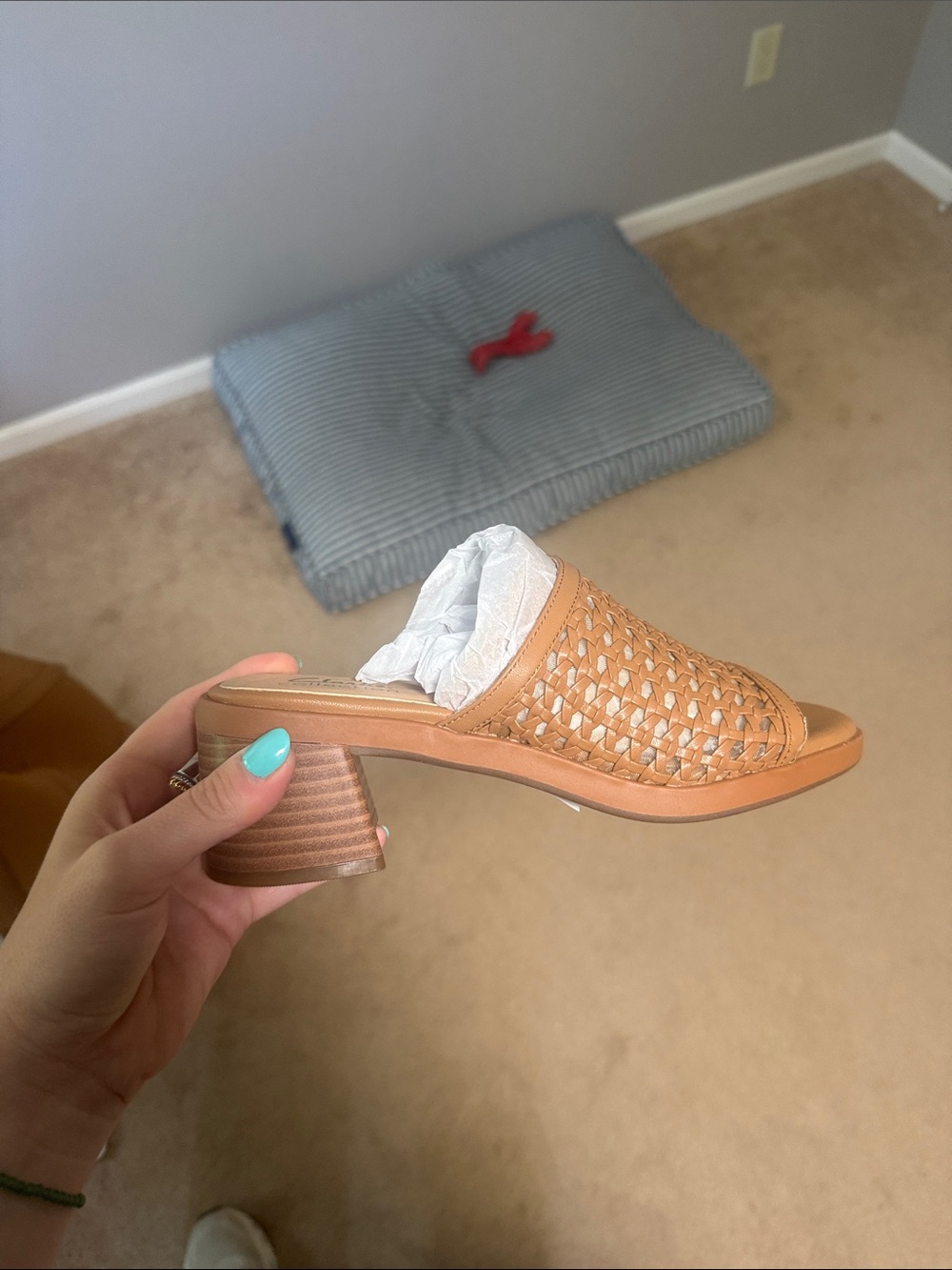 Clark’s Woven Leather Slide Heels in Tan
